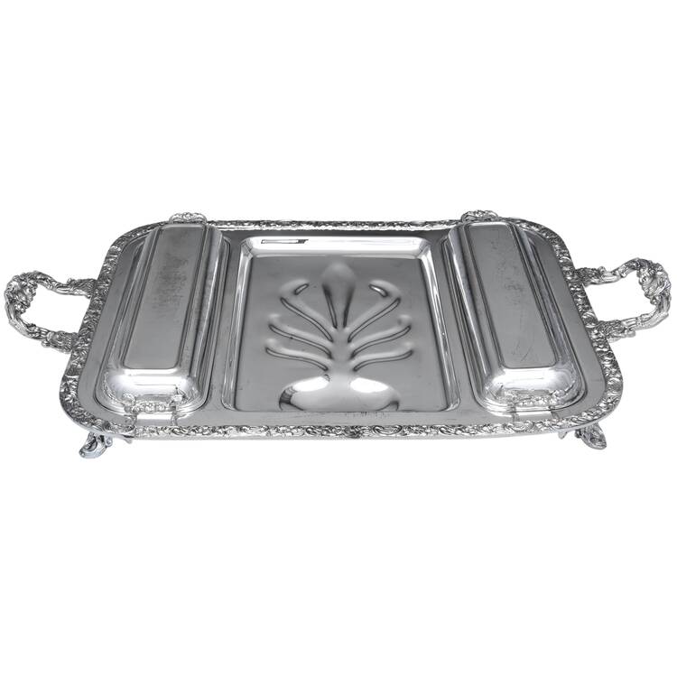 Silverplate Hollowware Large 3-Part Footed Meat Platter