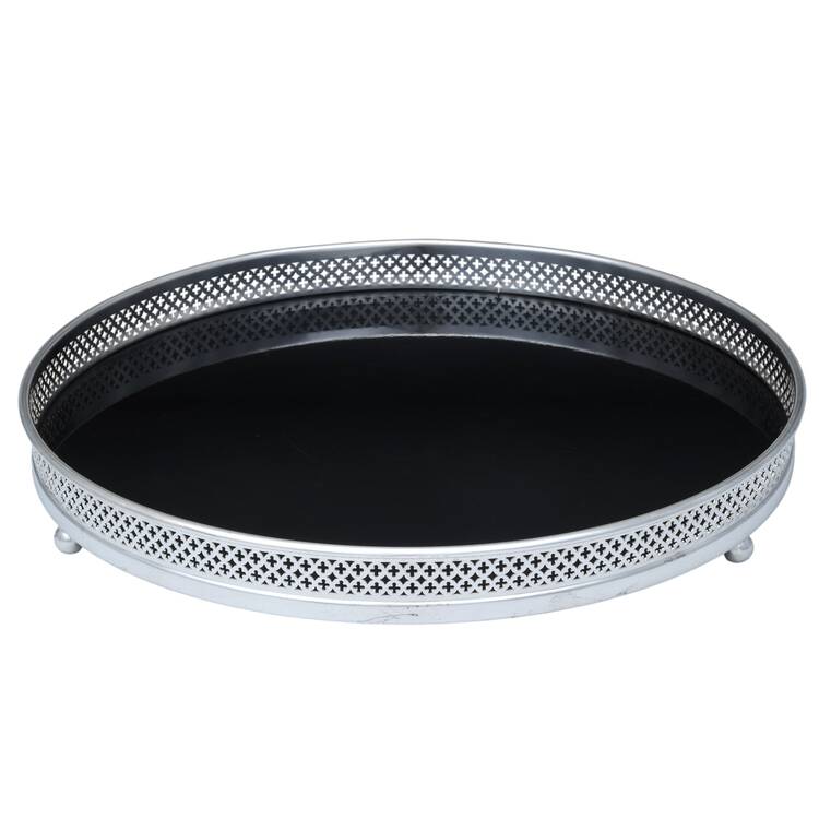 Silverplate Hollowware 12" Gallery Tray with Black Lucite Center