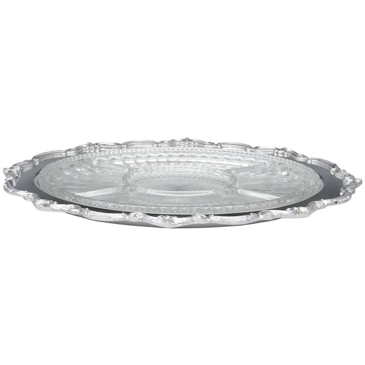 Silverplate Hollowware 5 Part Relish with Glass Divided Liner