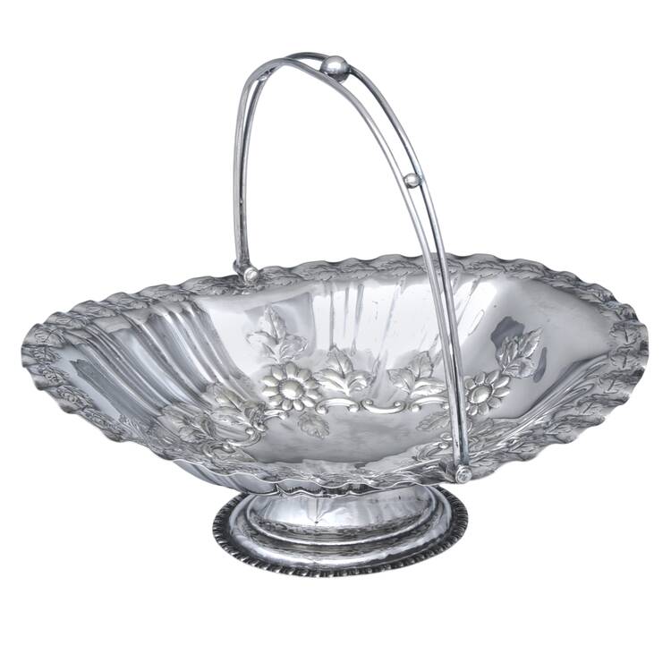 Silverplate Hollowware Oval Handled Pedestal Basket