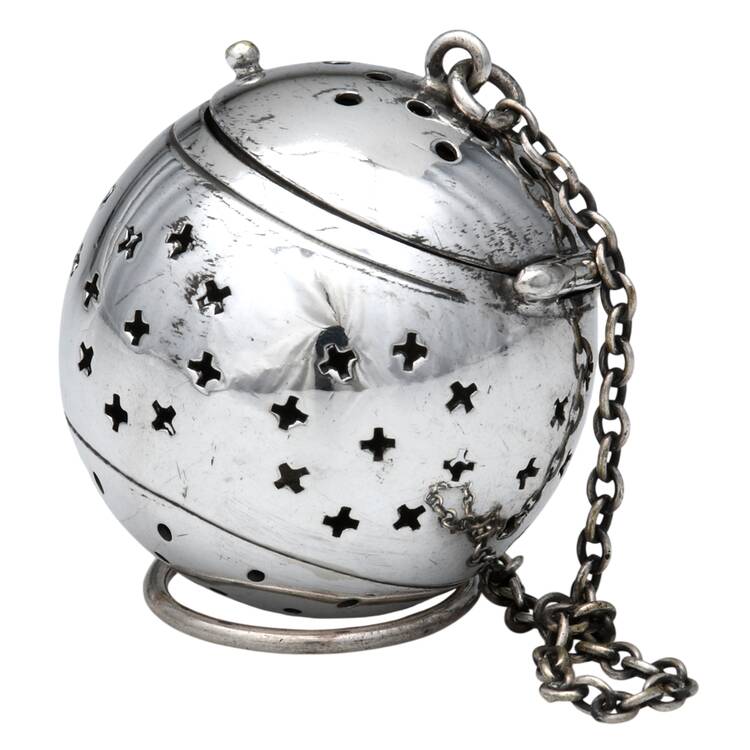 Silverplate Hollowware Tea Ball with Chain