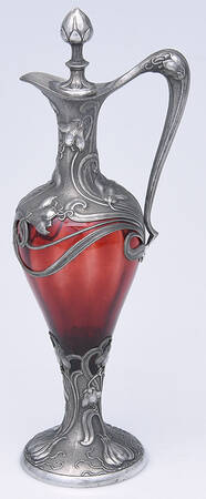 Pewter Hollowware Ewer with Glass Body & Stopper