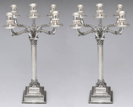 Italy Sterling Hollowware (Set of 2) 5 Light Candelabra with Bobeche