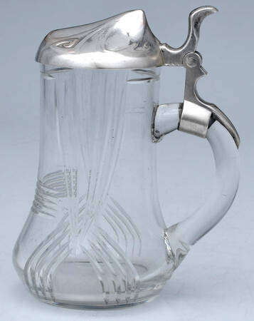 Germany Silverplate Hollowware Crystal Beer Stein with Hinged Lid