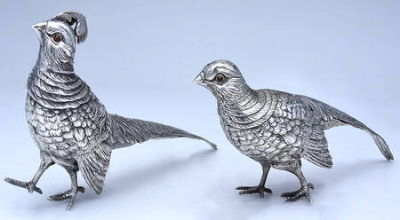 Germany Silverplate Hollowware Large Pheasant Figurine-  Set of 2