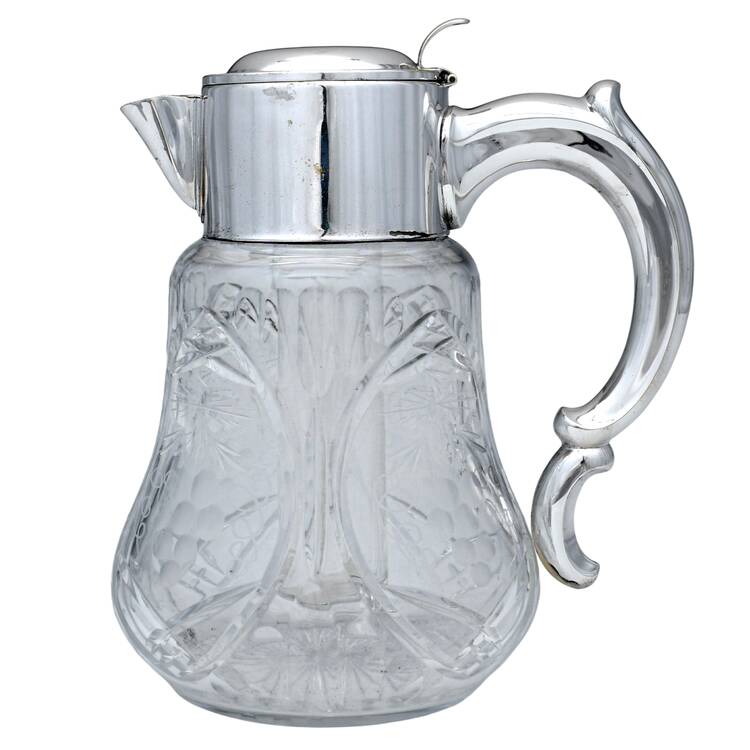 Germany Silverplate Hollowware Glass & Metal Pitcher with Ice Tube Insert