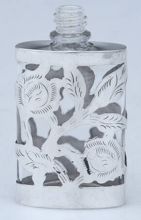 Mexico Sterling Hollowware Crystal Perfume Base with Sterling Overlay