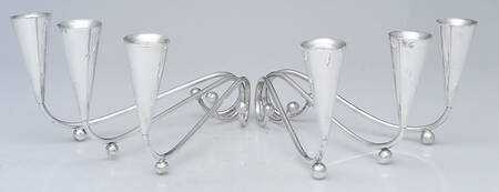 Mexico Sterling Hollowware Pair of Candleholders, Holds 3 Candles