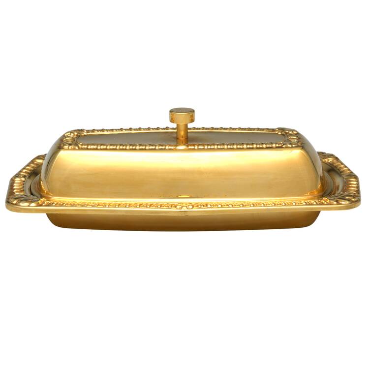 Gold Electroplate Hollowware 1/4 Pound Covered Butter Dish