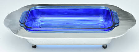 Aluminum Hollowware 2 Qt Rectangular Glass Casserole w/Metal Holder