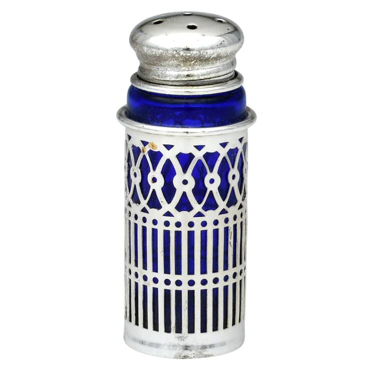 Japan Silverplate Hollowware Salt Shaker W/Cobalt Liner