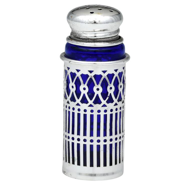 Japan Silverplate Hollowware Pepper Shaker W/Cobalt Liner