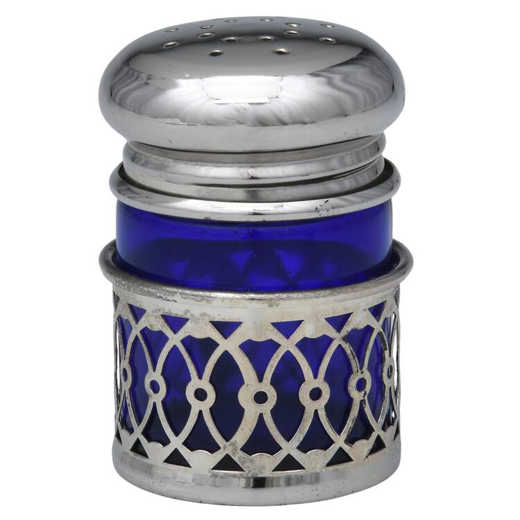 Japan Silverplate Hollowware Salt Shaker with Cobalt Liner
