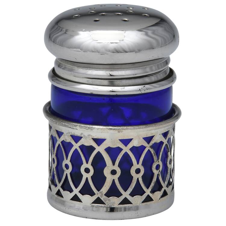 Japan Silverplate Hollowware Pepper Shaker with Cobalt Liner