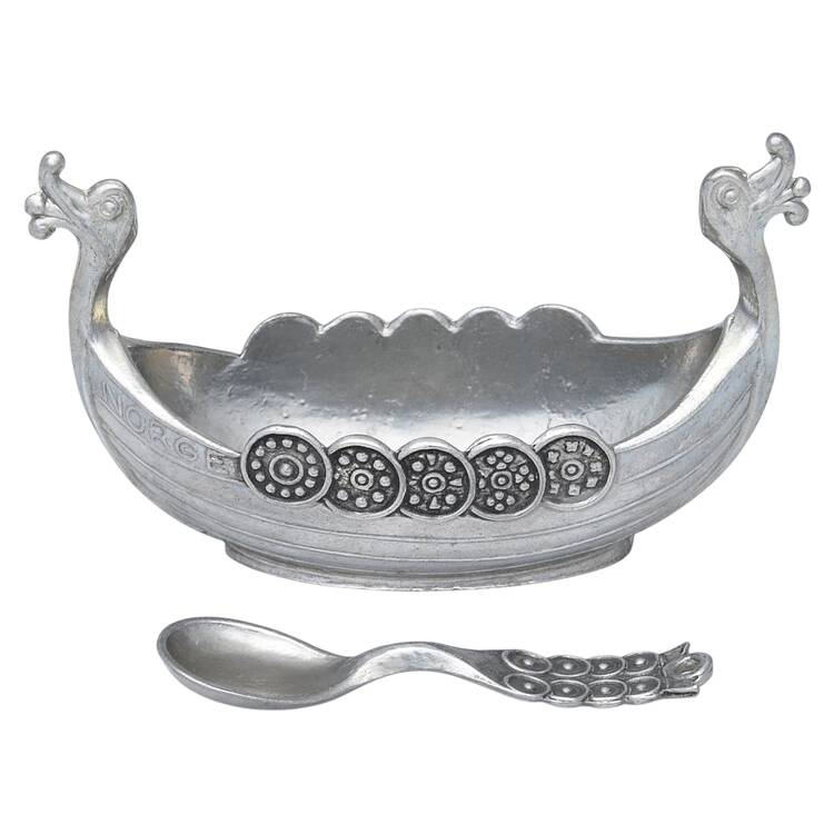 Norway Pewter Hollowware Figural Salt Cellar & Spoon