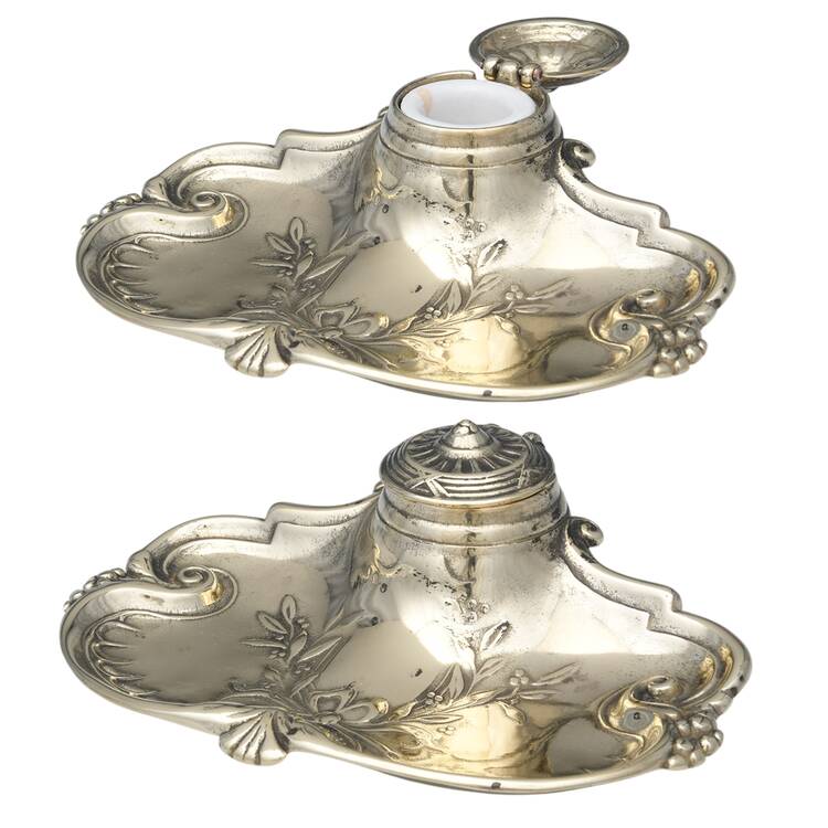 Brass Hollowware Inkwell with Ceramic Liner
