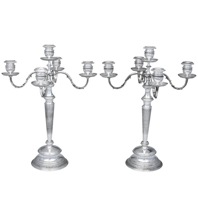 UNH38 (Sterling, Hollowware) Pair of Large 5 Light Candelabras