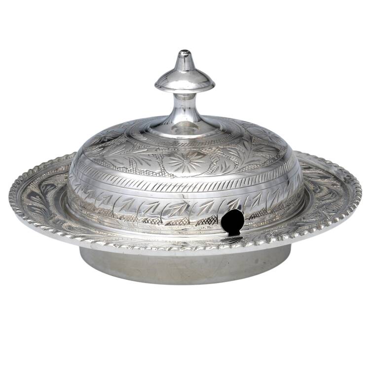India Silverplate Hollowware-Etched Round Covered Butter