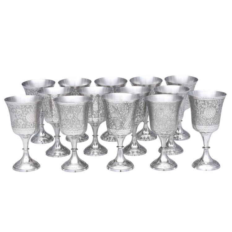 India Silverplate Hollowware-Etched Water Goblet - Set of 14 by Unknown Manufacturer