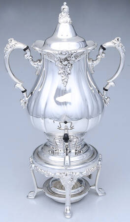 Baroque (Silverplate, Hollowware, Older) Coffee Urn with Stand and Lid and Burner