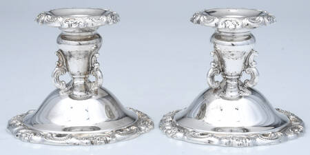 Baroque (Silverplate, Hollowware, Older) Pair of 3" Console Candleholders