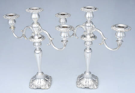 Baroque (Silverplate, Hollowware, Older) Pair of 15" 3 Light Candelabra