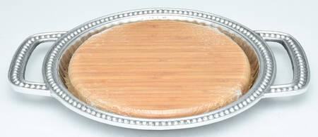 Flutes & Pearls (Pewter, Hollowware) Round Wood Cheese Board with Metal Holder