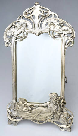 Art Nouveau Style (Brass, Hollowware) 13" X 8" Rectangular Standing Vanity Mirror