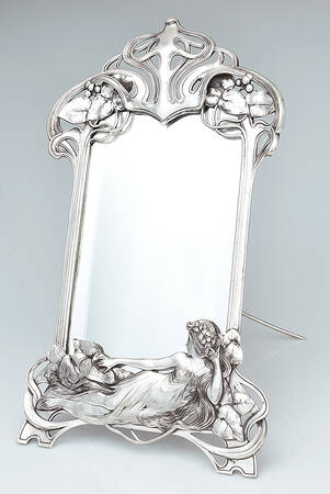 Art Nouveau Style (Silverplate, Hollowware) 13" X 8" Rectangular Standing Vanity Mirror