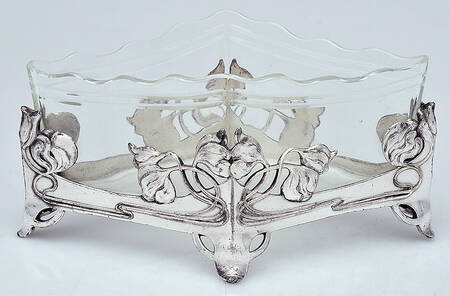 Art Nouveau Style (Silverplate, Hollowware) Silverplate Planter with Glass Liner