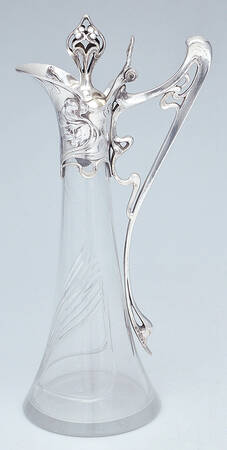 Art Nouveau Style (Silverplate, Hollowware) Claret Jug with Glass Base & Hinged Lid