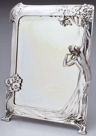 Art Nouveau Style (Silverplate, Hollowware) 12" X 9" Rectangular Standing Vanity Mirror