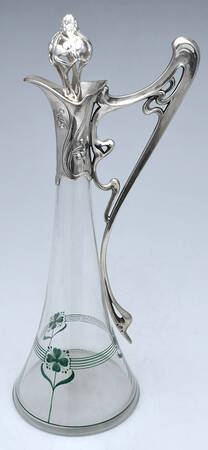 Art Nouveau Style (Silverplate, Hollowware) Claret Jug with Glass Base & Stopper
