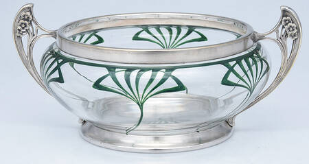 Art Nouveau Style (Silverplate, Hollowware) Glass Bowl with Metal Frame