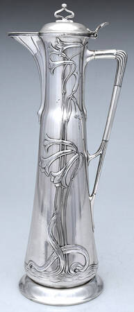 Art Nouveau Style (Silverplate, Hollowware) Solid Claret Jug with Hinged Lid