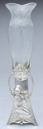 Art Nouveau Style (Silverplate, Hollowware) Crystal Vase with Metal Base