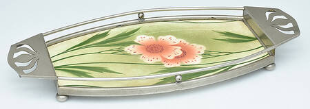 Art Nouveau Style (Silverplate, Hollowware) Cordial Tray with Ceramic Center and Silverplate Band