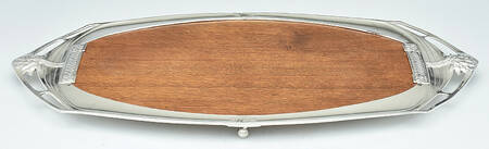 Art Nouveau Style (Silverplate, Hollowware) Wood Charcuterie Board with Silverplate Band
