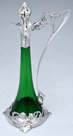 Art Nouveau Style (Silverplate, Hollowware) Claret Jug with Glass Base & Stopper