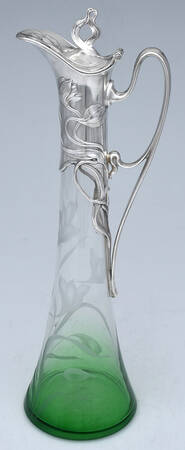 Art Nouveau Style (Silverplate, Hollowware) Claret Jug with Glass Base & Hinged Lid