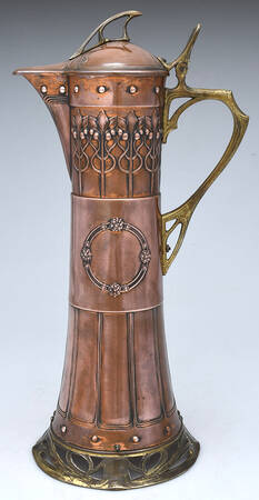 Art Nouveau Style (Silverplate, Hollowware) Solid Claret Jug with Hinged Lid