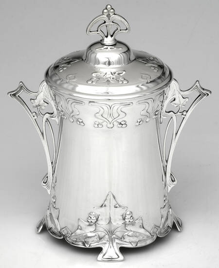 Art Nouveau Style (Silverplate, Hollowware) Biscuit Box with Lid and Glass Liner