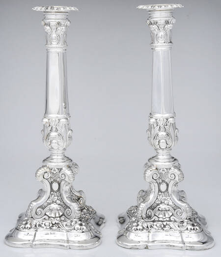 2774 (Silverplate, Hollowware) Pair of 12" Weighted Candlesticks W/Bobeche