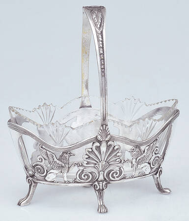 Classical Style (Silverplate, Hollowware) Footed Bon Bon Basket with Glass Liner