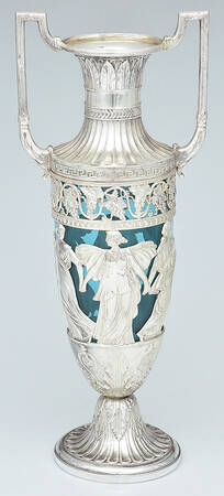 Classical Style (Silverplate, Hollowware) Handled Vase/Urn with Glass Body