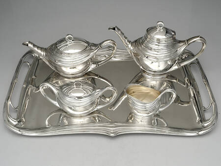 WMF221 (Silverplate, Hollowware) 5-Piece Silverplate Tea Set (with Tray)
