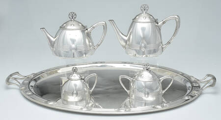 WMF222 (Silverplate, Hollowware) 5-Piece Silverplate Tea Set (with Tray)