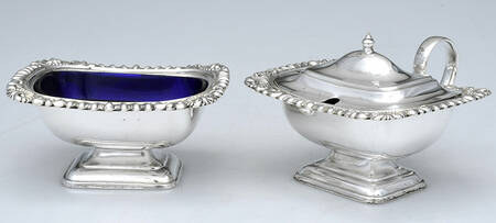 YEE2 (Silverplate, Hollowware) Mustard Pot & Open Salt Master,Cobalt Liners (MUPHCL,SAMCL) SET OF 2