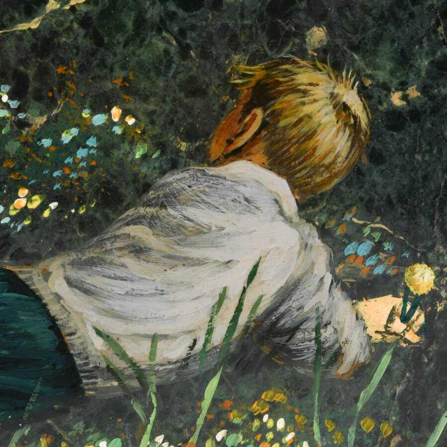 Signed Boy in Spring Painted on a Stone-8