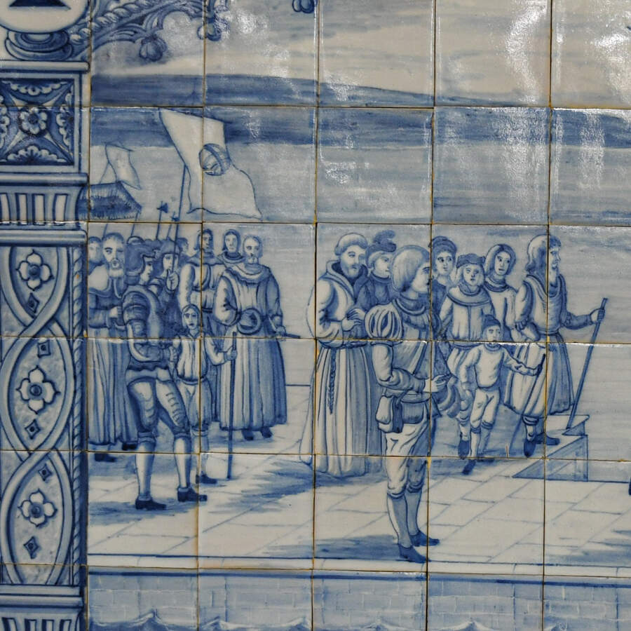 Antique Blue & White Plaque Featuring the Nina, Pinta, & Santa Maria Ships-4